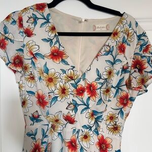 Altar'd State Floral Dress with Red and Yellow Blooms